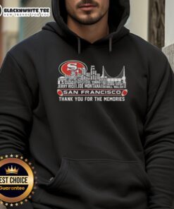 San Francisco 49ers hoodie featuring city skyline, celebrating the team's legacy and memories in the Bay Area.