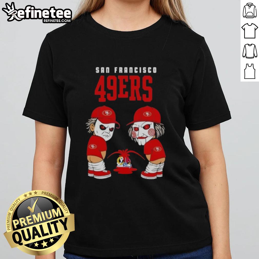 good-san-francisco-49ers-x-michael-myers-and-billy-the-puppet-piss-on-ladies-tee Good San Francisco 49ers X Michael Myers and Billy the Puppet graphic on a ladies' tee, perfect for fans and horror lovers.