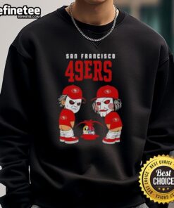 Good San Francisco 49ers X Michael Myers and Billy the Puppet sweatshirt featuring a unique graphic design for fans.