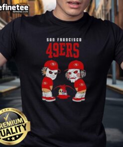 Good San Francisco 49ers X Michael Myers and Billy the Puppet graphic tee, featuring a unique design for fans.