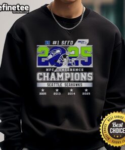 Seattle Seahawks 2025 NFC Conference Champions sweatshirt, featuring bold team logo and vibrant colors for fans.