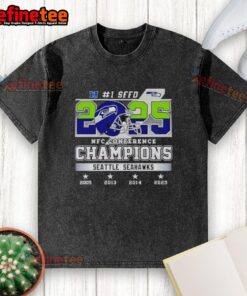 Good Seattle Seahawks 1 Seed 2025 NFC Conference Champions Washed T-Shirt featuring vibrant team colors and logo.