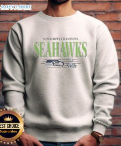 Vintage Seattle Seahawks NFL Super Bowl Champions sweatshirt showcasing the team's iconic logo and championship history.