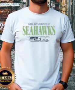 Vintage Seattle Seahawks NFL Super Bowl Champions T-Shirt featuring the team's iconic logo and championship accolades.