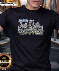 Alt Text: Good Seattle Seahawks Thank You For The Memories T-Shirt featuring Seattle skyline and team colors, perfect for fans.