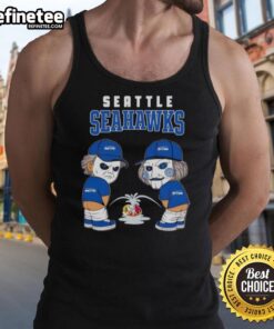 Good Seattle Seahawks tank top featuring Michael Myers and Billy the Puppet in a playful design.