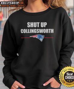 Good Shut Up Collinsworth New England Patriots sweatshirt featuring bold graphics and team colors, perfect for fans.