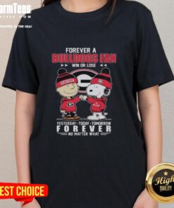 Good Snoopy and Charlie Brown Forever Georgia Bulldogs Fan tee for ladies, celebrating team spirit win or lose.