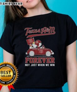 Good Snoopy and Charlie Brown driving car for Texas A&M Aggies tee, celebrating Peanuts spirit and team pride.