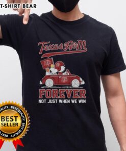 Good Snoopy and Charlie Brown The Peanuts Texas A&M Aggies driving car t-shirt design, celebrating team spirit and loyalty.