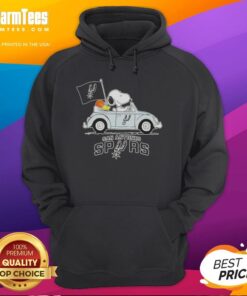 Good Snoopy driving a car in a San Antonio Spurs basketball hoodie, showcasing team spirit and fun style.