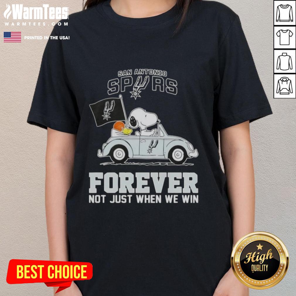 good-snoopy-driving-car-san-antonio-spurs-forever-not-just-when-we-win-ladies-tee Alt Text: Snoopy driving a car in a San Antonio Spurs ladies tee, promoting team spirit with 'Forever, Not Just When We Win' slogan.