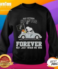 Good Snoopy driving a car in a San Antonio Spurs sweatshirt, showcasing team spirit and humor, not just for wins.