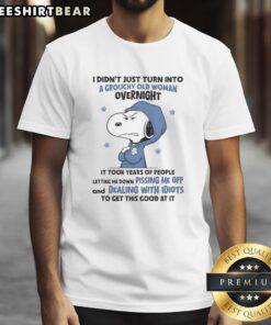 Good Snoopy t-shirt features a grouchy old woman design, perfect for expressing frustration with dealing with idiots.