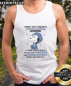 Good Snoopy tank top featuring a grouchy old woman, perfect for expressing frustration with dealing with idiots.