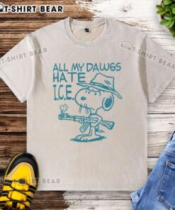 Good Snoopy Peanuts All My Dawgs Hate Ice Washed T-Shirt featuring a playful Snoopy graphic on a trendy ice-washed fabric.