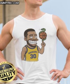 Cartoon of Steph Curry with a snake and basketball on a tank top, perfect for sports enthusiasts and fans alike.