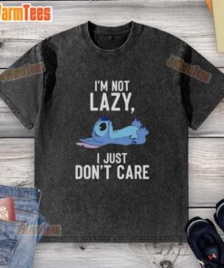 Good Stitch 'I'm Not Lazy, I Just Don't Care' washed t-shirt in casual style, perfect for relaxed outfits.