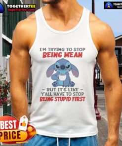 Good Stitch tank top design featuring a humorous message about kindness and frustration, perfect for casual wear.