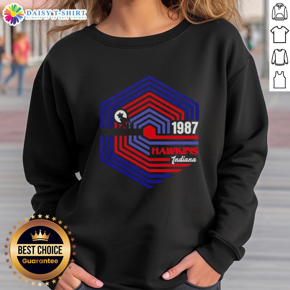 Good Stranger 1987 Stranger Things Hawkins Indiana Sweatshirt Good Stranger 1987 Stranger Things Hawkins Indiana sweatshirt featuring retro design and vibrant colors.