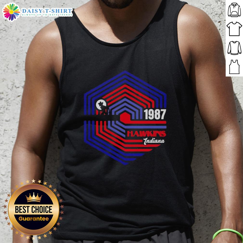 Good Stranger 1987 Stranger Things Hawkins Indiana Tank Top Alt Text: Good Stranger 1987 tank top inspired by Stranger Things, featuring Hawkins, Indiana design for fans of the series.