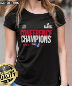 New England Patriots 2025 AFC Conference Champions ladies tee, celebrating Super Bowl LX victory with stylish design.