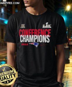 Alt Text: New England Patriots 2025 AFC Conference Champions T-Shirt, celebrating Super Bowl LX victory with vibrant design.