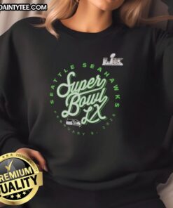 Alt Text: 2025 NFC Seattle Seahawks sweatshirt featuring Good Super Bowl LX logo, perfect for fans and game day apparel.
