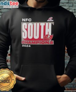 Alt Text: 2024 Tampa Bay Buccaneers NFC South Champions hoodie, featuring team colors and logo, perfect for fans and collectors.