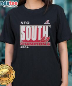 2024 Ladies Tee showcasing the Good Tampa Bay Buccaneers NFC South Champions design, perfect for fans and sportswear lovers.