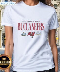 Vintage Tampa Bay Buccaneers NFL Super Bowl Champions ladies tee featuring the team's championship logo.