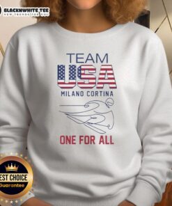 Good Team USA Milano Cortina 2026 Olympics logo and flag sweatshirt, showcasing team spirit and pride for the upcoming games.