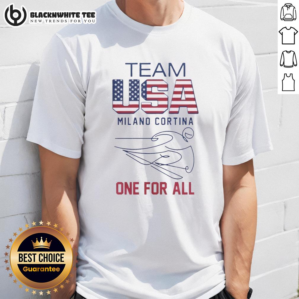 Good Team Usa Milano Cortina One For All To Olympics 2026 Logo And Flag T Shirt Good Team USA Milano Cortina 2026 Olympics logo and flag t-shirt design showcasing unity and support for the games.