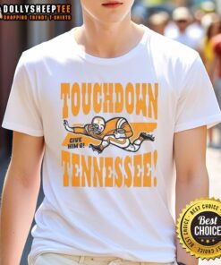 Vintage Tennessee Volunteers football touchdown t-shirt featuring 'Give Him Six' graphic, perfect for fans.