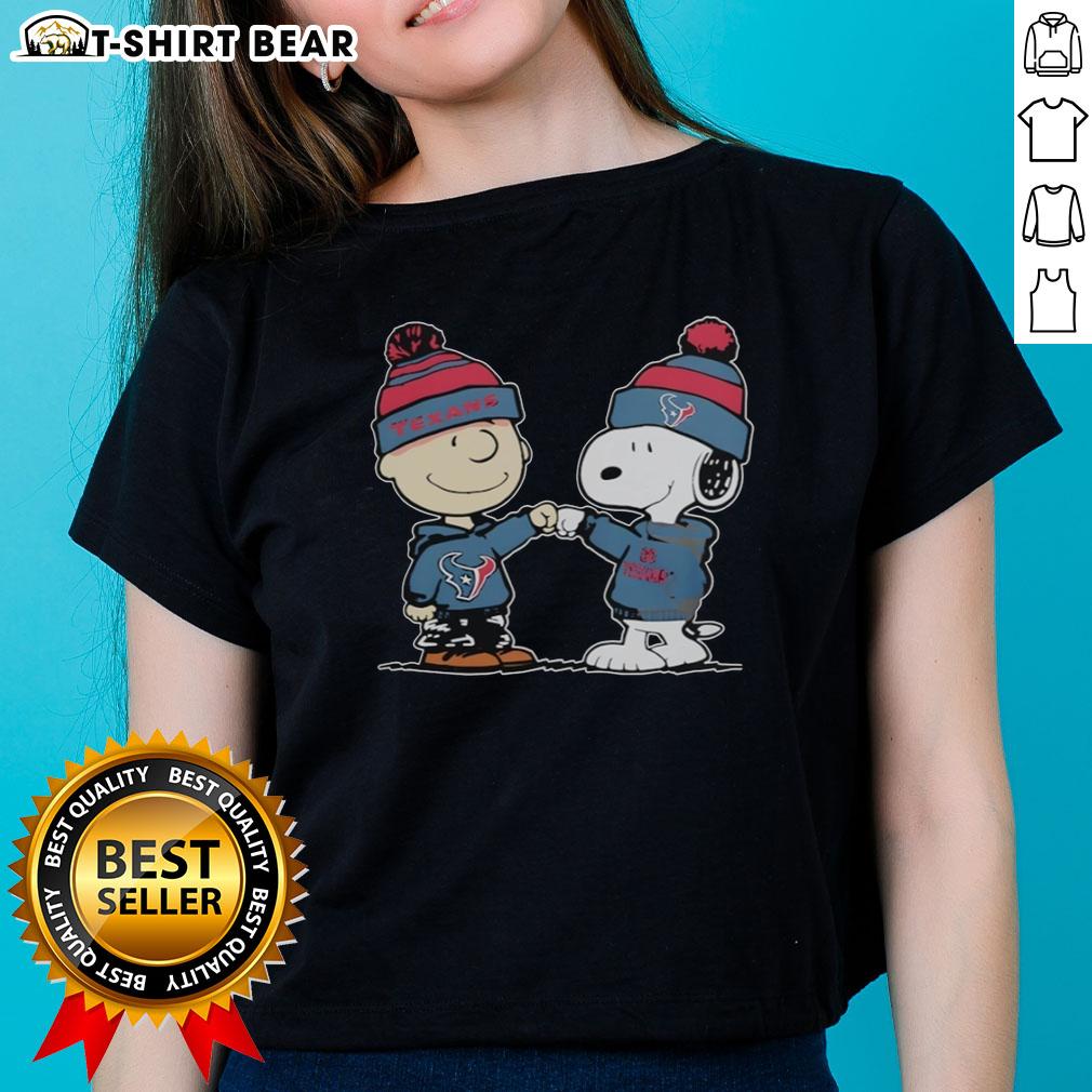 Good Texans Houston Outfit With Charlie Brown And Snoopy Of Peanuts Ladies Tee Good Texans Houston outfit featuring Charlie Brown and Snoopy of Peanuts on a stylish ladies tee.