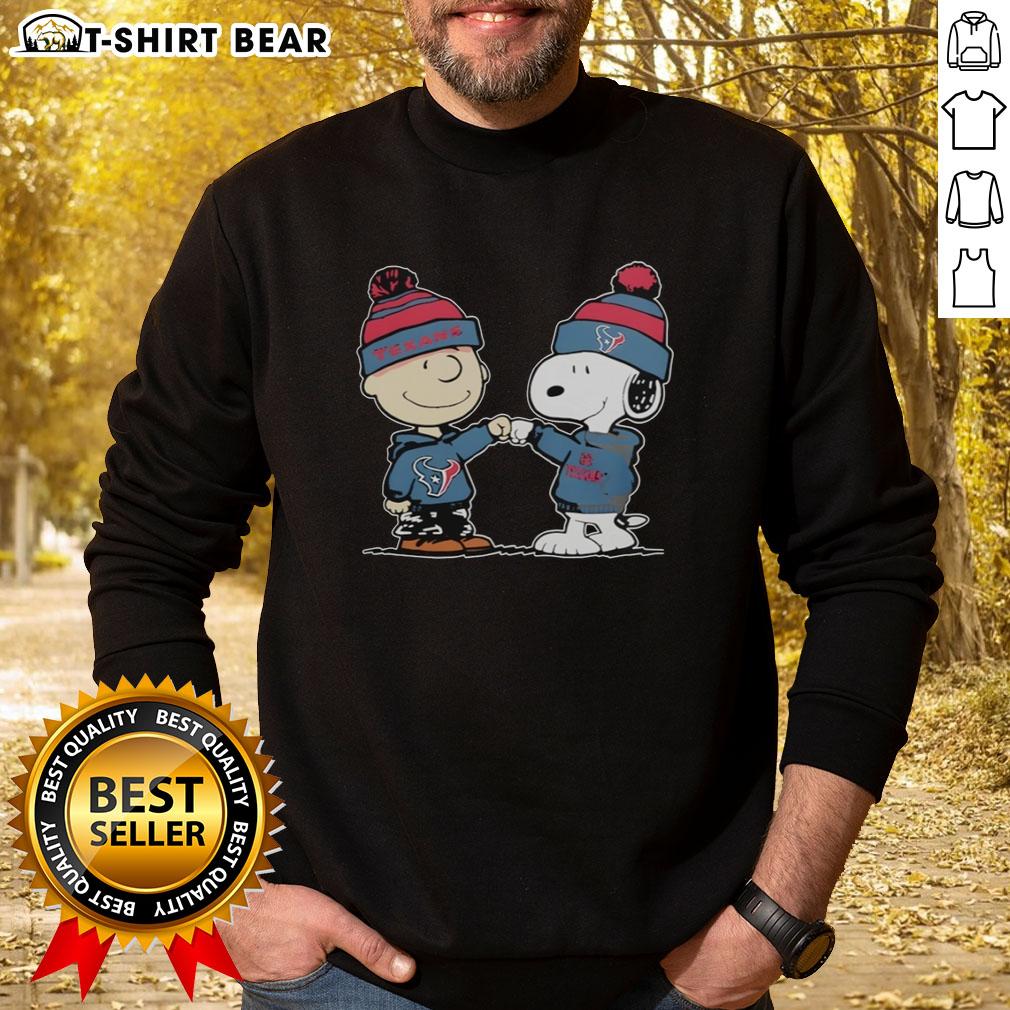 Good Texans Houston Outfit With Charlie Brown And Snoopy Of Peanuts Sweatshirt Alt Text: Good Texans Houston outfit featuring a Charlie Brown and Snoopy sweatshirt from Peanuts, perfect for casual wear.