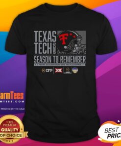 Good Texas Tech Red Raiders Football 2025 CFP Season To Remember Helmet T-Shirt design featuring team colors and logo.
