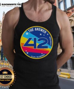 Good The Answer Is 42 Tank Top featuring iconic quote from Douglas Adams' 'Hitchhiker's Guide to the Galaxy'.