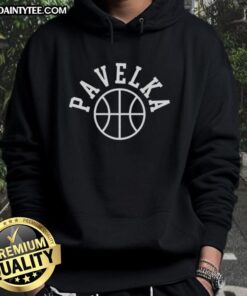 Alt Text: Good Tomas Pavelka wearing a stylish basketball hoodie during a game, showcasing athleticism and team spirit.