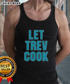 Trevor Lawrence wearing a 'Let Trev Cook' tank top, showcasing Jacksonville Jaguars pride and fan spirit.