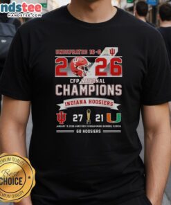 Good Undefeated 16-0 2026 CFP National Champions Indiana Hoosiers vs Miami Hurricanes T-shirt at Hard Rock Stadium.