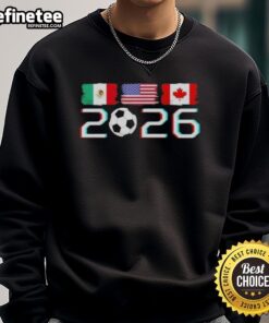 Alt Text: Cozy sweatshirt featuring the Good United 2026 Soccer Cup North America emblem and flags, perfect for soccer fans.