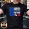 Alt Text: Good Unmasked Unmuzzled Unvaccinated Unafraid America Flag T-Shirt showcasing patriotic design and bold text.