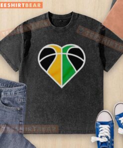 Alt Text: Good Utah Jazz Basketball Heart Logo on a Washed T-Shirt, perfect for fans showcasing team spirit.