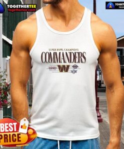 Vintage tank top featuring Washington Commanders Super Bowl Champions XVII, XXI, XXVI logos, perfect for fans.