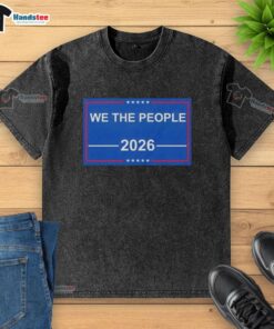 Patriotic USA washed t-shirt featuring the 'Good We The People 2026' flag design, perfect for American pride.