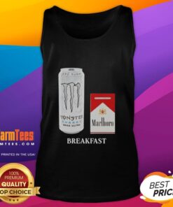 Alt Text: Good White Monster Marlboro Red cigarette breakfast tank top featuring a stylish graphic design for casual wear.