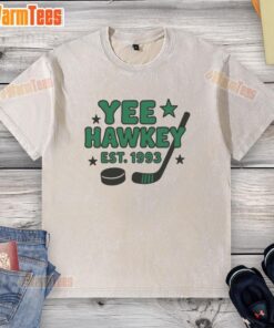 Good Yee Hawkey Hockey Est 1993 washed t-shirt featuring vintage design and comfortable fit for hockey fans.