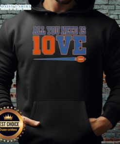 Happy All You Need Is 10 Love Denver Broncos Bo Nix Football Signature Hoodie displayed on a stylish backdrop.