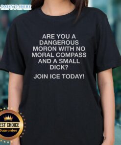 Alt Text: Join Ice Today Ladies Tee featuring bold text 'Happy Are You A Dangerous Moron' in a trendy design.